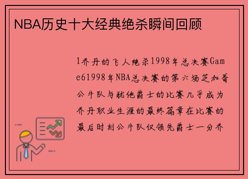 NBA历史十大经典绝杀瞬间回顾