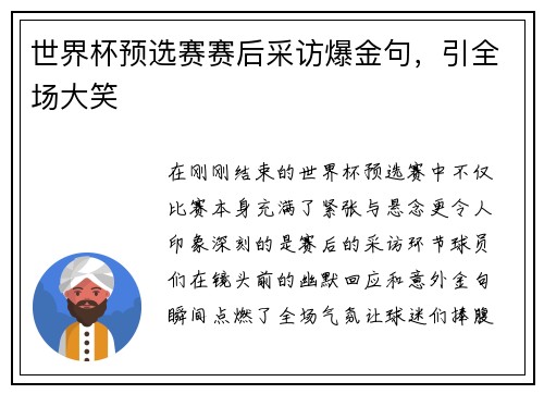 世界杯预选赛赛后采访爆金句，引全场大笑